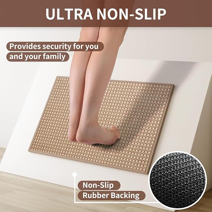 YDKGL Kitchen Runner Rugs Non Slip Washable, Super Absorbent Soft Chenille Braided Kitchen Mats for Floor Rubber Backing Standing Sink Mat Floor Mat, Easy to Clean, Brown 17"x59"
