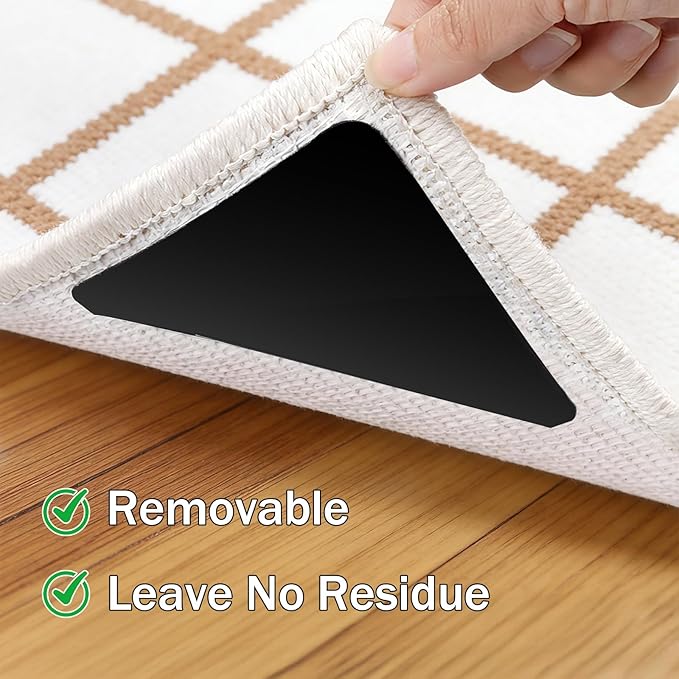 Songrey Rug Tape Rug Corner Grippers 32PCS, Reusable Double-Sided Carpet Tape to Hold Area Rugs Down, Non Slip Rug Pads Gripper for Hardwood Floors No Damage