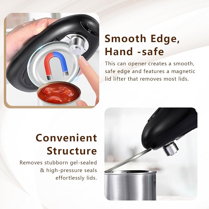 SAKAMOSH Electric Can Opener Smooth Edge, Battery Operated Kitchen Can Opener for Seniors with Arthritis, One Touch Side Cut Fits Most Can Sizes, Left-handed Friendly, Ideal Holiday Gift