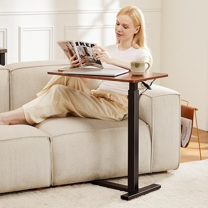 Sweetcrispy Overbed Bedside Table with Wheels Adjustable Hospital Home Use Rolling Laptop Mobile Standing Space Saving Durable Frame Side Storage Shelf Easy Assembly Chocolate