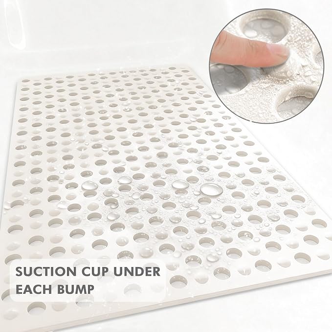 Tiamo Large Bathtub Mat 20.87" x 33.86",Non Slip Shower & Tub Mat for Elderly & Pregnant Women,Big Suction Cups,Quick Drain,Soft & Durable,White