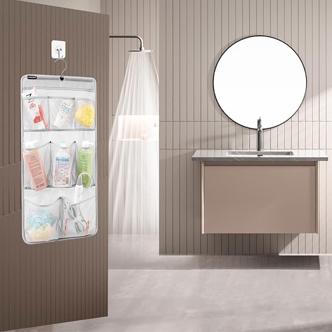 Mesh Shower Organizer Hanging Caddy Quick Dry Bathroom Storage for Toiletry Accessories with Rotating Hanger (8 Pockets)
