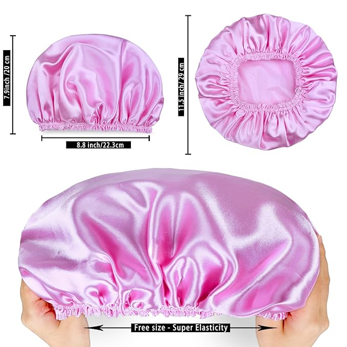 Shower Caps for Women, 4 PCS Elastic and Reusable Bath Caps, Double Waterproof Layers Shower Cap, Bathing Shower Caps, Environmental Protection Hair Bath Hat - Solid Color