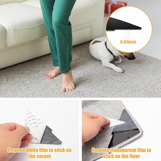 Rug Tape, 10 Pcs Double Sided Non Slip Reusable Rug Stopper, Washable Rug Pad Grippers for Hardwood Floors, Tile Floors, Carpets, Floor Mats, Wall (Black)
