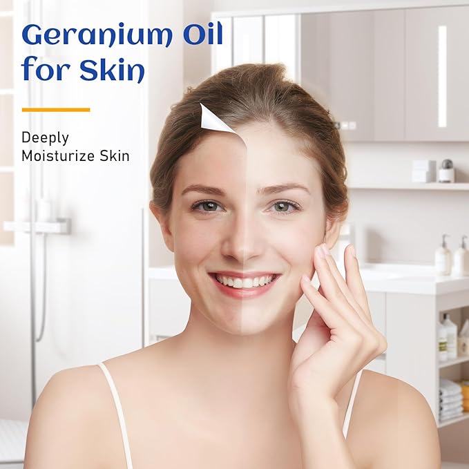 HIQILI 30ML Geranium Essential Oil， for Skin, Diffuser & Candle, 100% Pure and Natural - 1.01 Fl.Oz