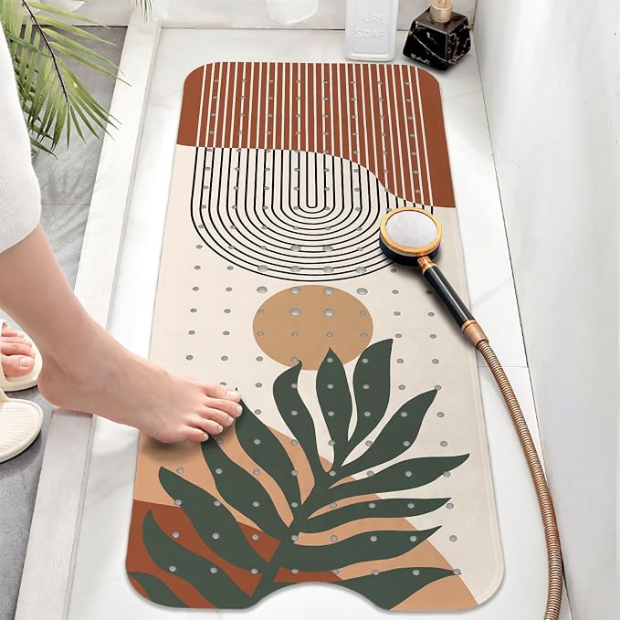 Rainbow Bathtub Mat Non Slip, Boho Baby Bath Mat for Tub Rubber Tub Mat, Kids Bath Mats for Bathroom Abstract Anti Slip Shower Mat with Suction and Drain Holes Machine Washable, 40″X16″
