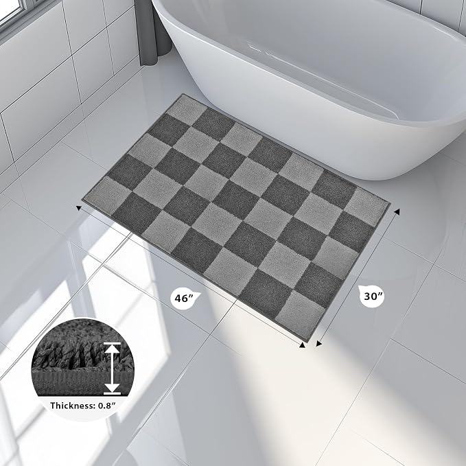 anllugs Bathroom Rugs 30" x 46", Non-Slip Extra Soft Absorbent Bath Rugs, Machine Washable Quick Dry Bath Mats for Bathroom Floor, Shower, Bathtub and Sink, Checkered Grey & Dark Grey