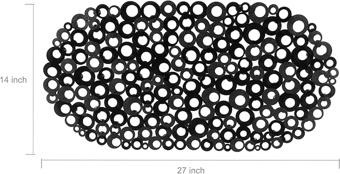 WELTRXE Oval Bathtub Mat Non Slip, Black Bubbles Bath Mats for Tub, Shower Mat with Drain Holes, Suction Cups, Machine Washable Bath Tub Mat, BPA, Latex, Phthalate Free for Bathroom, 27 x 14 Inch