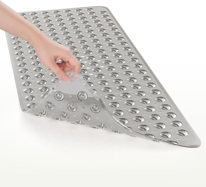 AmazerBath Shower Mat Non Slip 40 x 16 Inches, Shower Stall Mats with Suction Cups and Drain Holes, Non Slip Bath Mat for Tub for Elderly & Kids, Clear Gray