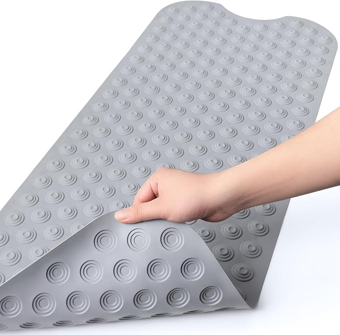 Bligli Bathtub Mat Non-Slip Without Suction Cups, 39x16inch Extra Long Bath Mats for Shower Bathroom, Machine Washable Natural Rubber Shower Tub Mat (39x16inch, Gray)