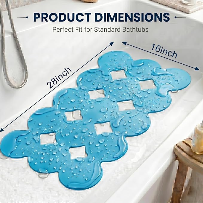 Patented Webos Non Slip Bathtub Mat Shower Mat Bath Mat Tub Mats with Strong Suction Cups Soft Natural Rubber Bath Mat for Inside The tub (Circle-Blue, 28x16 inch)