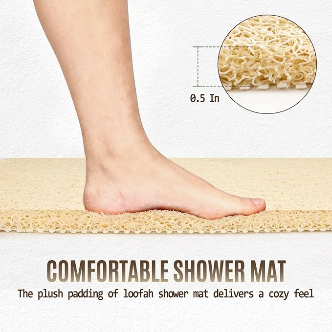 Joyhalo Shower Mat Bathtub Mat Non Slip, Bathmats Non Slip, Quick Drying Foot Scrubber Loofah Mats for Shower, Tub, Bathroom, Home, 24x24inch, Beige