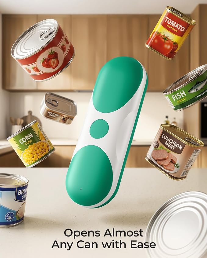 Electric Can Opener, One-Touch Automatic Can Opener, USB Rechargeable Electric Can Opener for Seniors with Arthritis, Side Cut, Smooth Edge, Handsfree, for Any Size Cans (Green/White)