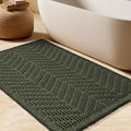 Waffle Bath Mat, Boho Woven Modern Bath Rug Absorbent Non Slip, Ultra Soft Bathroom Mats, Machine Washable Knit Bath Rugs with Herringbones for Bathroom, Bedroom, Kitchen, Shower, 32"x20", Dark Green