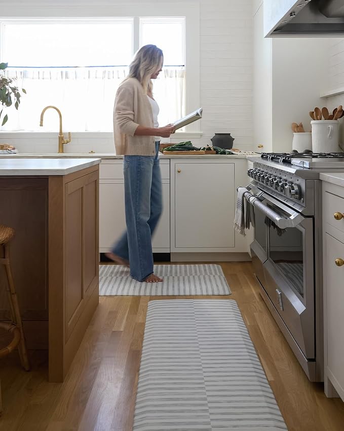 House of Noa Nama Standing Mat – Anti-Fatigue Kitchen Mats for Floor, Cushioned & Non-Slip Kitchen Comfort Mat for Standing, Thick Foam Anti-Fatigue Mat for Kitchen & Workspaces, Reese Ash 22" x 54"