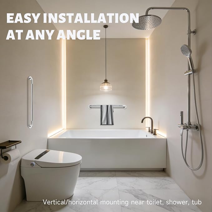 48 Inch Shower Grab Bar 1.25" Dia, 2 Pack Nickel Anti Slip Bathroom Grab Bar, 304 Stainless Steel Knurled Handicap Grab Bars, Safety Support Handrail,Bath Shower Handle for Elderly Injury Senior