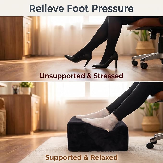 Foot Rest for Under Desk at Work, Office Footrest with Warm Feet Pocket,Ergonomic Under Desk Footrest with Washable Cover, Stool for Office Chair & Back &Pain Relief (Black+)
