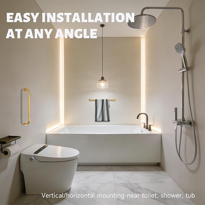 24 Inch Shower Grab Bar 1.25" Dia, 2 Pack Gold Anti Slip Bathroom Grab Bar, 304 Stainless Steel Knurled Handicap Grab Bars, Safety Support Handrail,Bath Shower Handle for Elderly Injury Senior