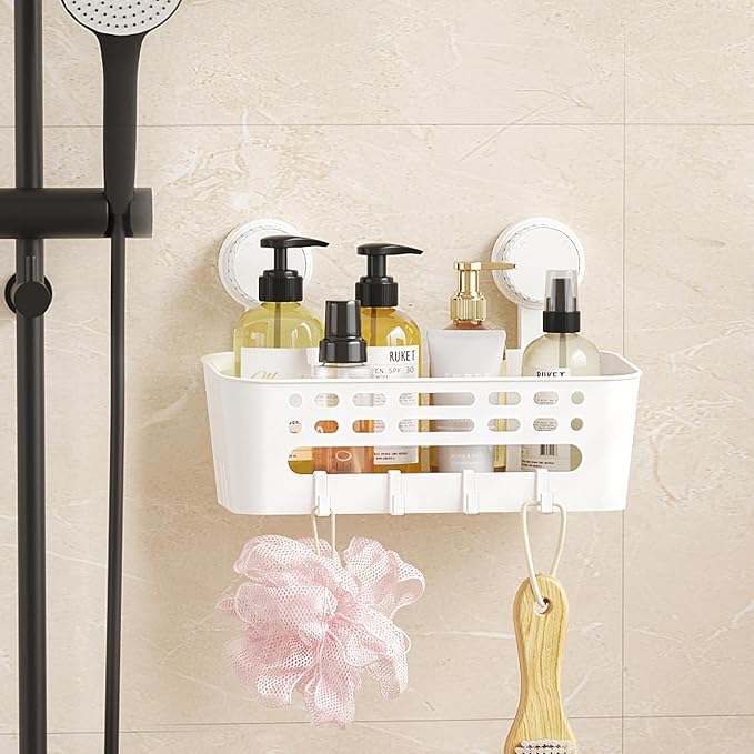 Lifewit Shower Caddy Suction Cup, NO-Drilling Bathroom Organizers and Storage Rack for Inside Shower, Plastic Removable Shower Shelves for Shampoo Strong Vacuum Suction, 26 cm/10 inch Long, 1 Pack