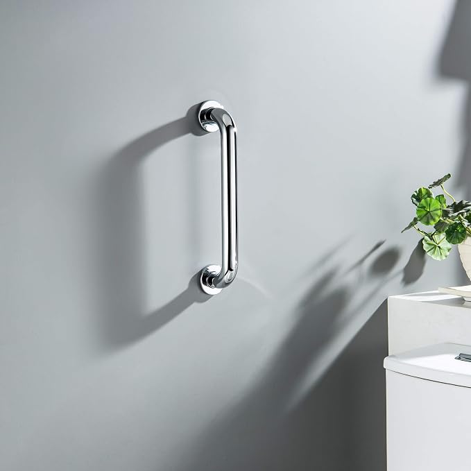 KIBI 12 Inch Stainless Steel Bathroom Safety Grab Bar | Curved Shaped Grab Bar for Bathtubs and Showers, Shower Safety Grab Bars for Seniors, Wall Mounted Anti-Slip Support (Chrome, KGB1012)