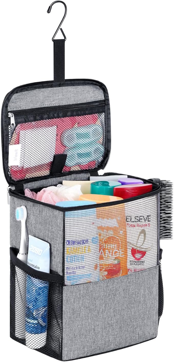 Lifewit Shower Bag Mesh Shower Caddy Portable College Dorm Room Essentials Tote Bag for Bathroom, Gym, Travel, Camping Quick Dry Hanging Shower Organizer Basket Toiletry Bag, Medium, Grey