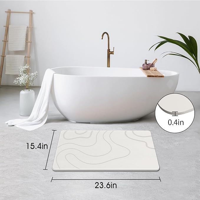 ZIKIBL Stone Bath Mat Diatomaceous Earth Shower Mat Non-Slip Super Absorbent Diatomite Stone Mats for Bathroom Floor/Ktichen Cuonter Quick-Drying Easy to Clean (24''*16''White)