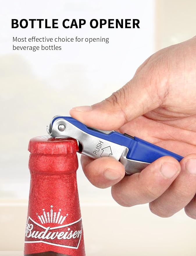 CORKAS Wine Key - Professional Handcrafted Heavy Duty Waiter Corkscrew, Compact Wine Opener with Double Hinged, Foil Cutter and Bottle Opener, Gifts for Servers, Sommelier, Bartenders - Blue