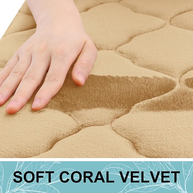 OLANLY Memory Foam Bath Mat Rug 24x16, Ultra Soft and Absorbent Bathroom Rugs, Non-Slip, Comfortable, Machine Washable Bath Carpet for Bathroom Floor, Tub, Shower and Home Decor Accessories, Beige