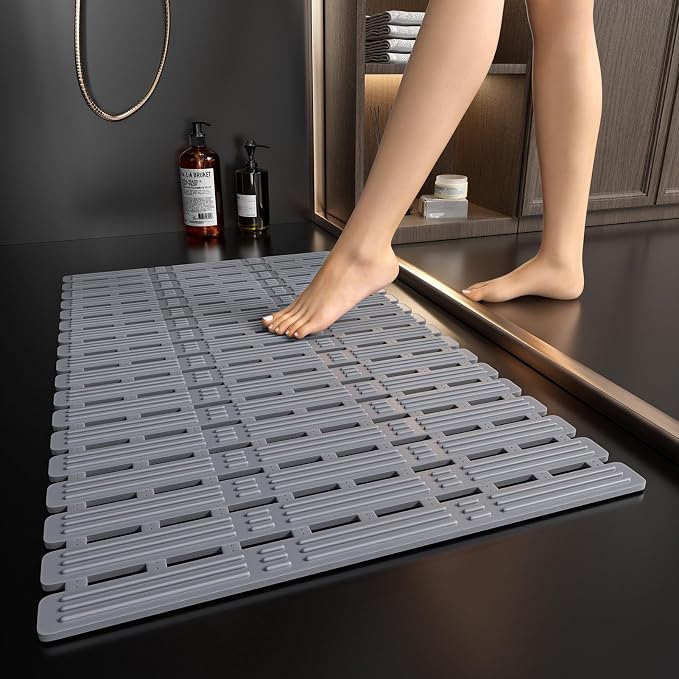 XIYUNTE Shower Mat Non Slip Bath Mat for Tub - 27 X 16 Inch TPE Bathtub Mat Non Slip Shower Mats for Inside Shower, Bath Tub Mat with Powerful Suction Cup, Easy to Cut and Dry, Ink Gray