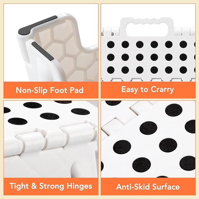ACSTEP Folding Step Stool 9 Inch,15-Inch Extra Wide Heavy Duty Stepping Stool More Safe and Comfortable Non Slip Foldable Step Stool for Kids and Adults White