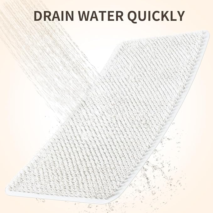 Yolife Shower Foot Scrubber Mat, Anti-Slip Bath Mat with Scrub Bristles, Soft Shower Foot Massager with Strong Suction Cups for Soothe Achy Feet (White, 25.6" x 13.4")