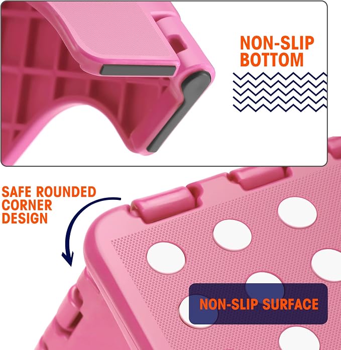 Korpai 9" Folding Step Stool for Adults and Kids Holds Up to 300 lbs,Non-Slip Folding Stools with Portable Handle, Compact Plastic Foldable Step Stool for Bathroom,Bedroom, Kitchen,Pink,1PC