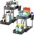 2 Pack Under Sink Organizer with Pull-Out Drawer, Black | 2-Tier Cabinet Storage, Kitchen & Bathroom, Tool-Free Assembly, Fits Cleaning Supplies & Toiletries, Space Saving