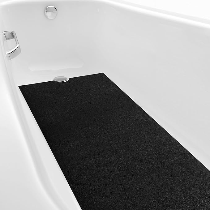 Dunzoom 16" x 40" Non Slip Bathtub Mat with Drain Cut Out Anti Slipping Non Skid Safe Tub Mat Adhesive Peel and Stick Bath Tub Mat PEVA Tub Sticker for Shower Floor Boat Wet Areas(Black)