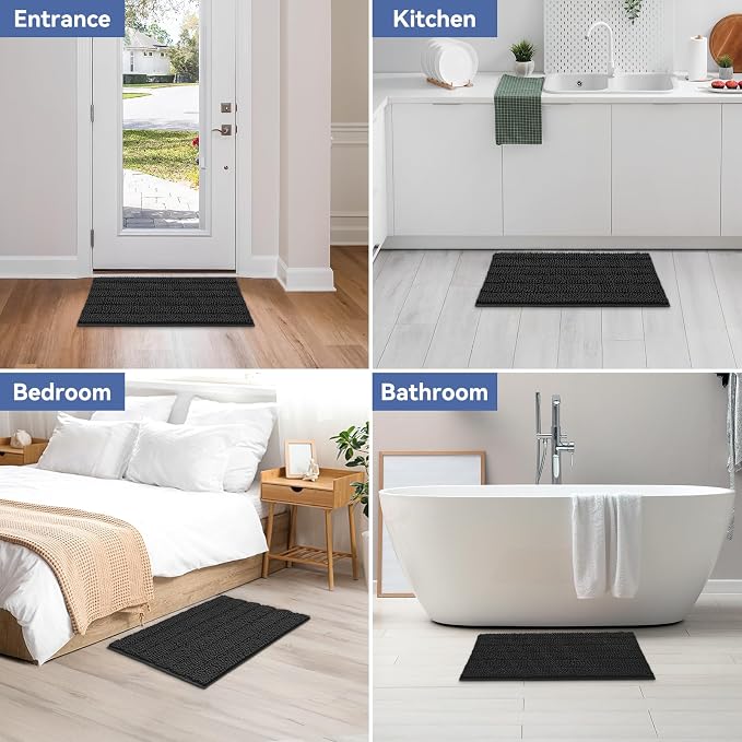 Bcoimo 30"×20" Chenille Bath Mat – Non-Slip with Backing Bath Rug Ultra-Absorbent and Machine Washable Bathroom Mat Quick-Dry Design. Ideal for Bathroom and Tub Areas