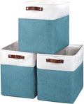 Bagnizer Large Fabric Storage Baskets | 50L Storage Bins, Decorative Linen Closet Baskets with Handles for Organizing, Shelf, Toys, Clothes, Home, Office, Nursery, 17x12x15Inches (Teal&White)