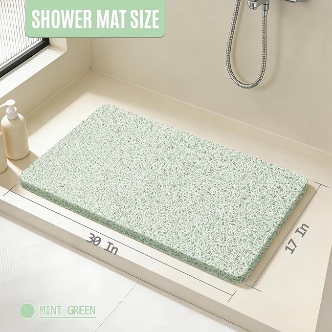 Joyhalo Shower Mat Bathtub Mat Non Slip, Bathmats Non Slip, Quick Drying Foot Scrubber Loofah Mats for Shower, Tub, Bathroom, Home,30x17inch, Mint Green
