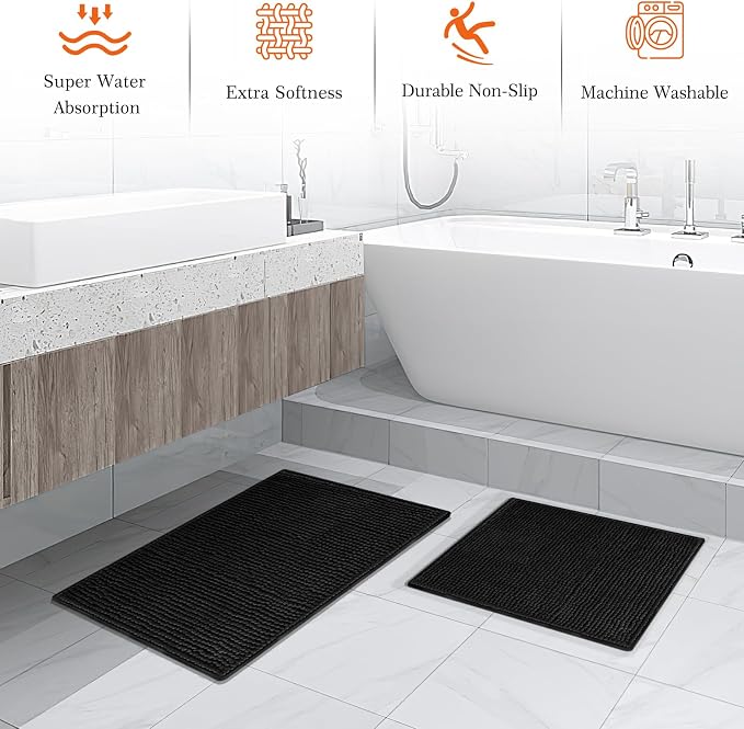 Black Bathroom Accessories Set, 22Pcs Bathroom Sets with Shower Curtain and Rugs, Bathroom Accessories Sets Complete with Trash Can, Non-Slip Bathroom Rugs Super Absorbent