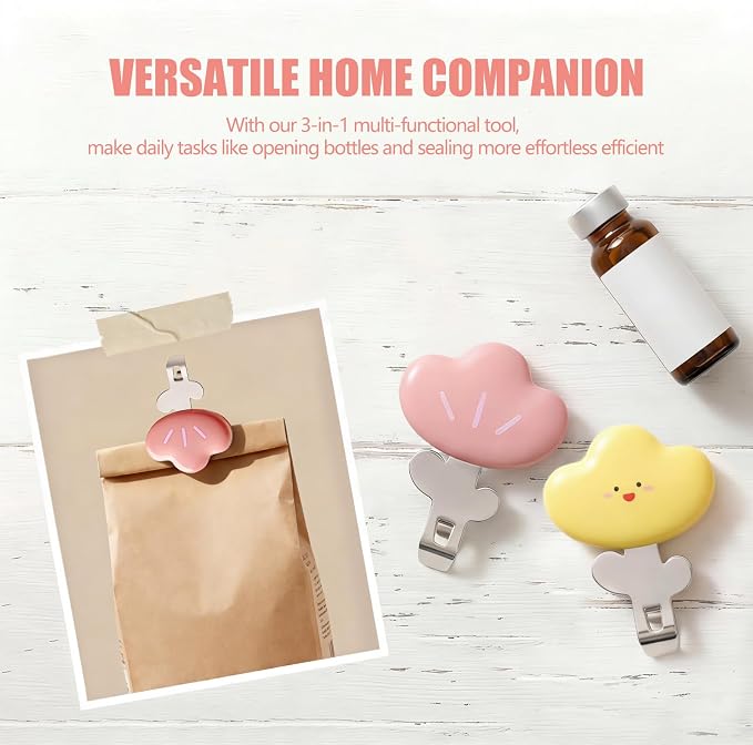 3 in 1 Oral Liquid Bottle Opener with Refrigerator Magnet and Sealing Clip,Portable and Cute Lid Remover for Home and Travel (Red + Yellow)
