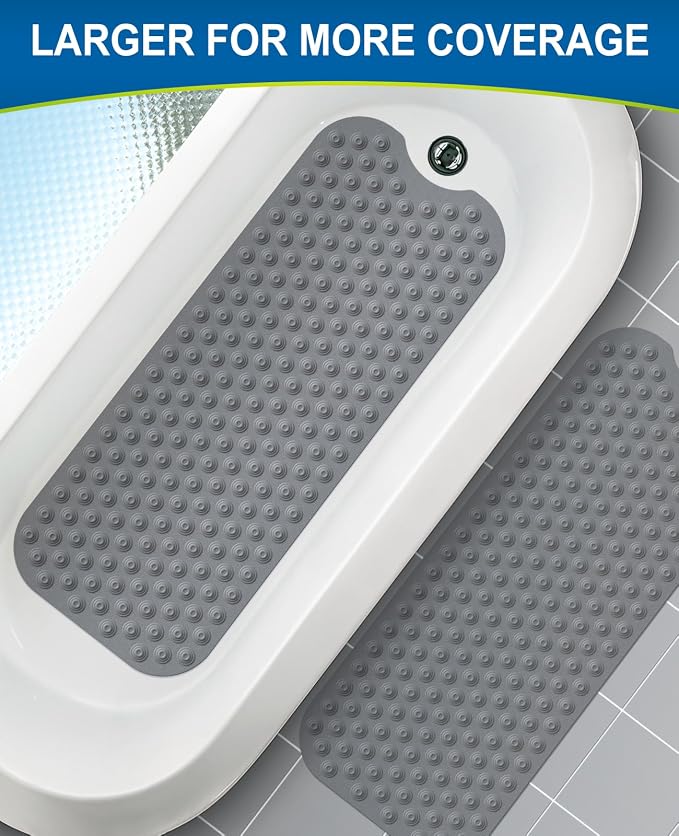 Bathtub Mat Non-Slip Without Suction Cups, 39x16inch Extra Long Bath Mats for Shower Bathroom, Machine Washable Natural Rubber Shower Tub Mat (39x16inch, Deep Grey)