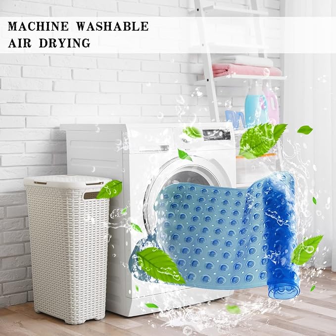Bathtub and Shower Mats, Extra Long Non-Slip Bath Tub Mat 39 x 16 Inch, Machine Washable Bathmat with Suction Cups & Drain Holes for Bathroom Floor, Clear Royal Blue