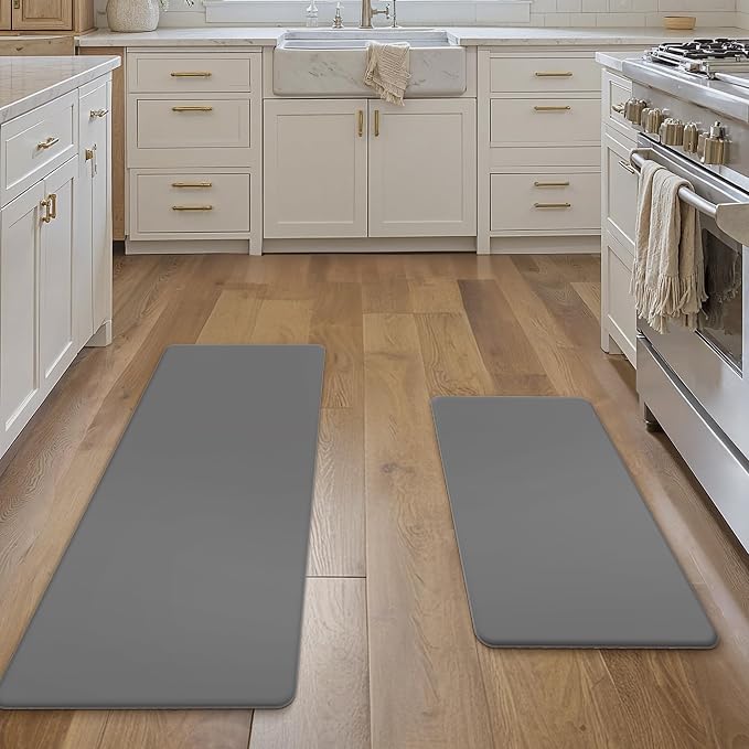 GENIMO Kitchen Mats for Floor 2PCs, Washable Anti Fatigue Mat for Cushioned, 17.3"x47"+17.3"x30", Waterproof Kitchen Rugs, Non Slip Comfort Standing Mat Rug for Home, Sink, Laundry, Slate Gray