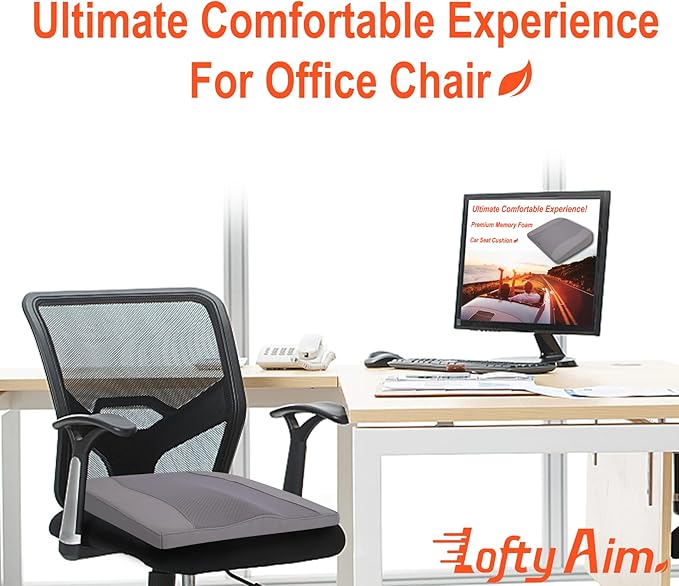 Lofty Aim Car Seat Cushion, Comfort Memory Foam Car Cushions for Driving - Sciatica & Lower Back Pain Relief, Driver Seat Pillow for Auto, Office Chair, Wheelchair - Gray