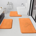 HUXMEYSON Bathroom Rugs Sets 3 Piece, Non-Slip & Quick Dry Bath Mat Set, Ultra Soft Velvet Bath Rugs for Bathroom, Toilet and Shower Floor, Orange