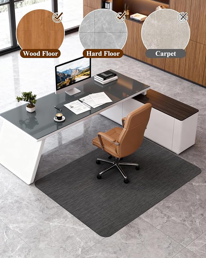 Soimeat Office Chair Mat for Hardwood Floor, 35.4" x 55" Non-Slip Desk Computer Chair Mat, PVC Floor Mat for Rolling Chair, Heavy Duty Wood/Tile Floor Protector Desk Rug for Home Office, Black