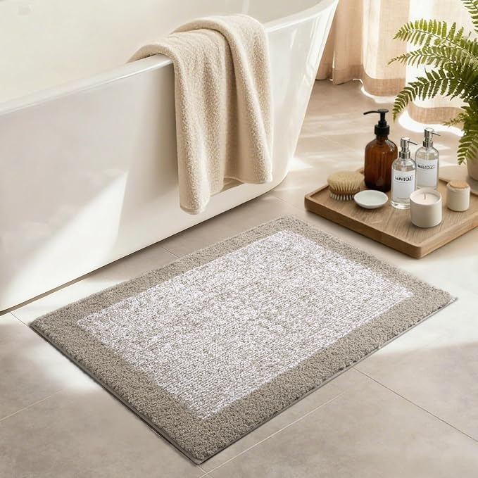 36x24 Large Bathroom Rugs Washable Non Slip, Bath Mat for Bathroom Floor Tub, Soft Absorbent Quick Dry Mats for Shower, Bathtub,Home Decor（Greige）