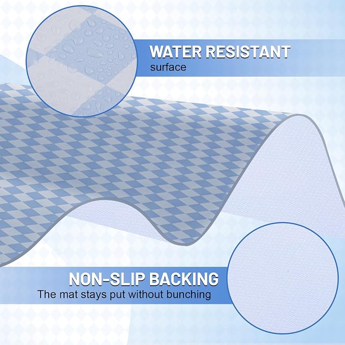 Drydiet 55x55 Inch Extra Large Craft & Painting Floor Mat - Waterproof Non-Slip PVC Art Rug, Floor Protector for Easel Painting Pottery Messy Projects, Washable Roll-up Spill Mat(Light Blue, Argyle)