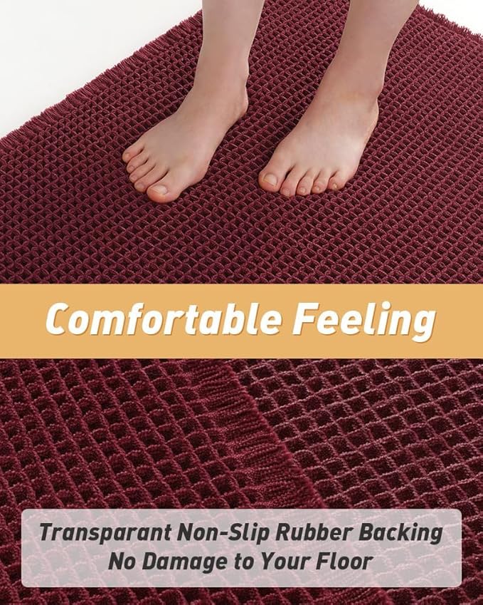 AMOAMI Upgraded Waffle Bath Mat, Super Absorbent Non Slip Bath Mats for Bathroom Floor, Washable Bathroom Rugs with Tassels, Rubber Backed Bathroom Mats, Ultra Soft, 24" x 36", Burgundy