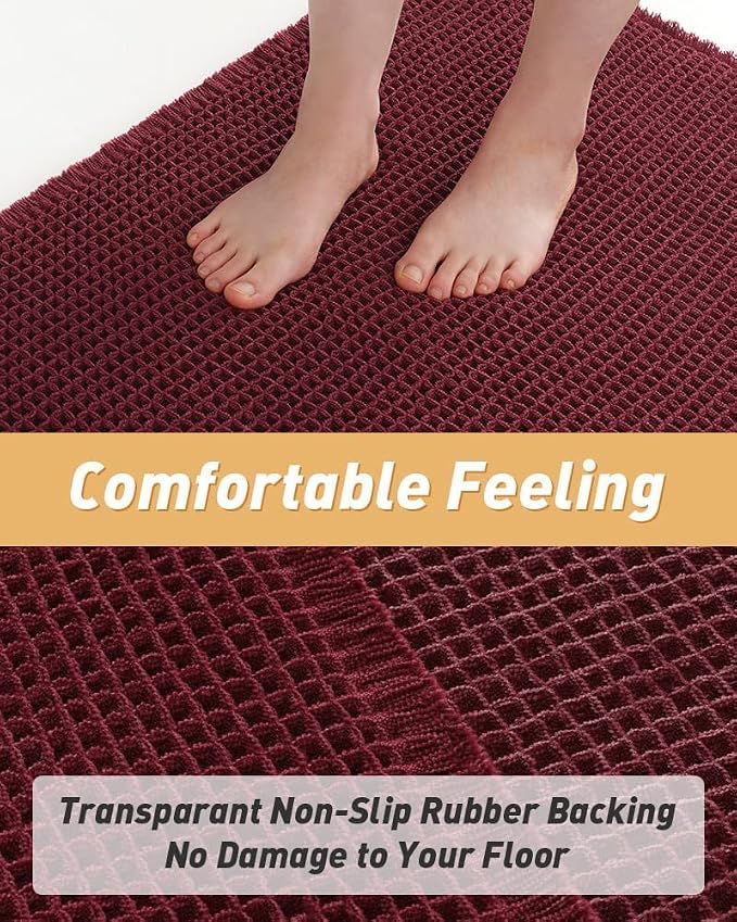 AMOAMI Upgraded Waffle Runner Rug Super Absorbent Non Slip Bath Mats for Bathroom Floor Washable Bathroom Runner Rug with Tassels, Ideal for Hallway Bedroom Laundry Room, Burgundy, 2' x 4'(24" x 48")