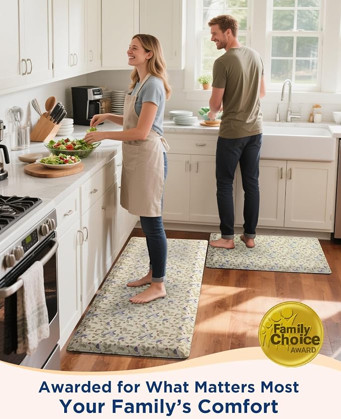 Ophanie Kitchen Mats for Floor, 3/4 Inch Thick Kitchen Rugs, 20x48 Anti Fatigue Standing Cushioned Mat, Waterproof,Comfort Ergonomic Mat for Office, Home, Sink, Bird Non-Slip Bottom